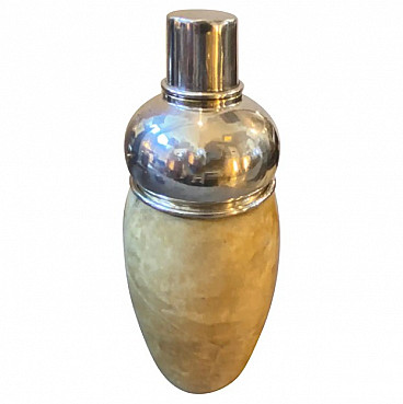 Beige goatskin and silver plated shaker by Aldo Tura, 1960s
