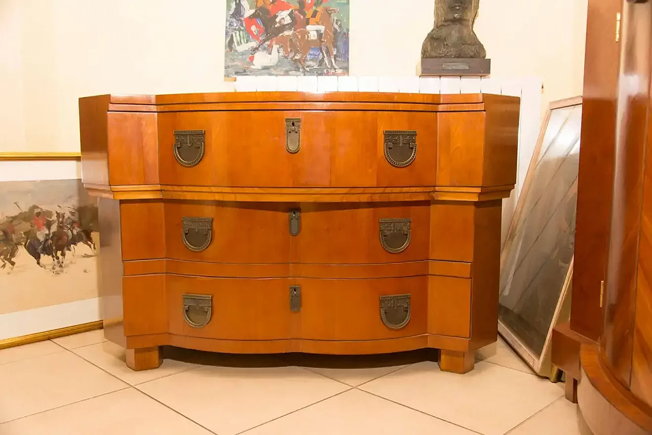 Art Nouveau cherrywood drawers with brass elements, early 20th century 4