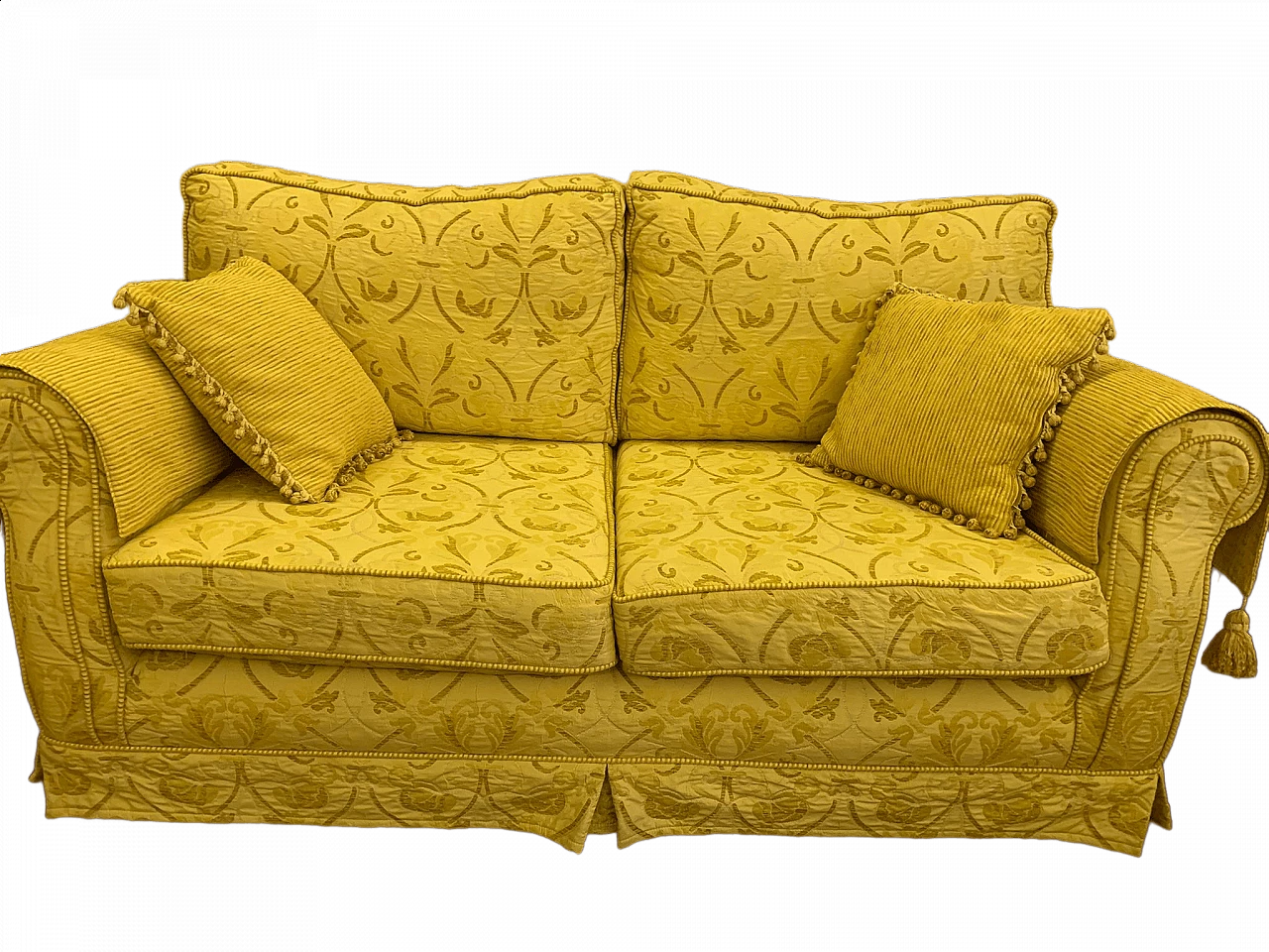 Pair of sofas in ochre damask fabric 7