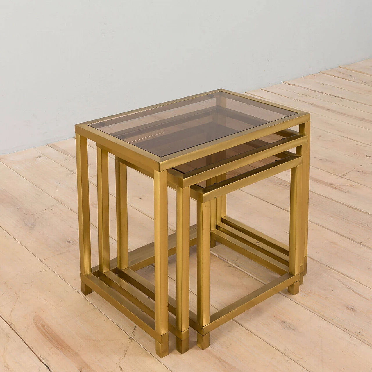 3 Brass and glass side tables in the style of Romeo Rega, 1970s 12