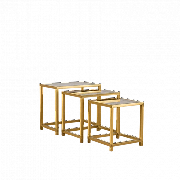 3 Tavolini in ottone e vetro nello stile di Romeo Rega, anni ‘70