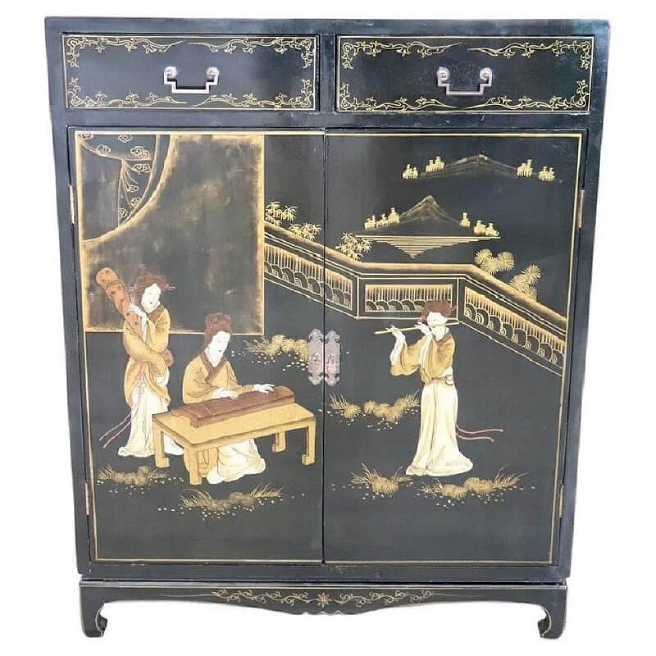 Hand-painted sideboard with oriental decorations, 1960s 1