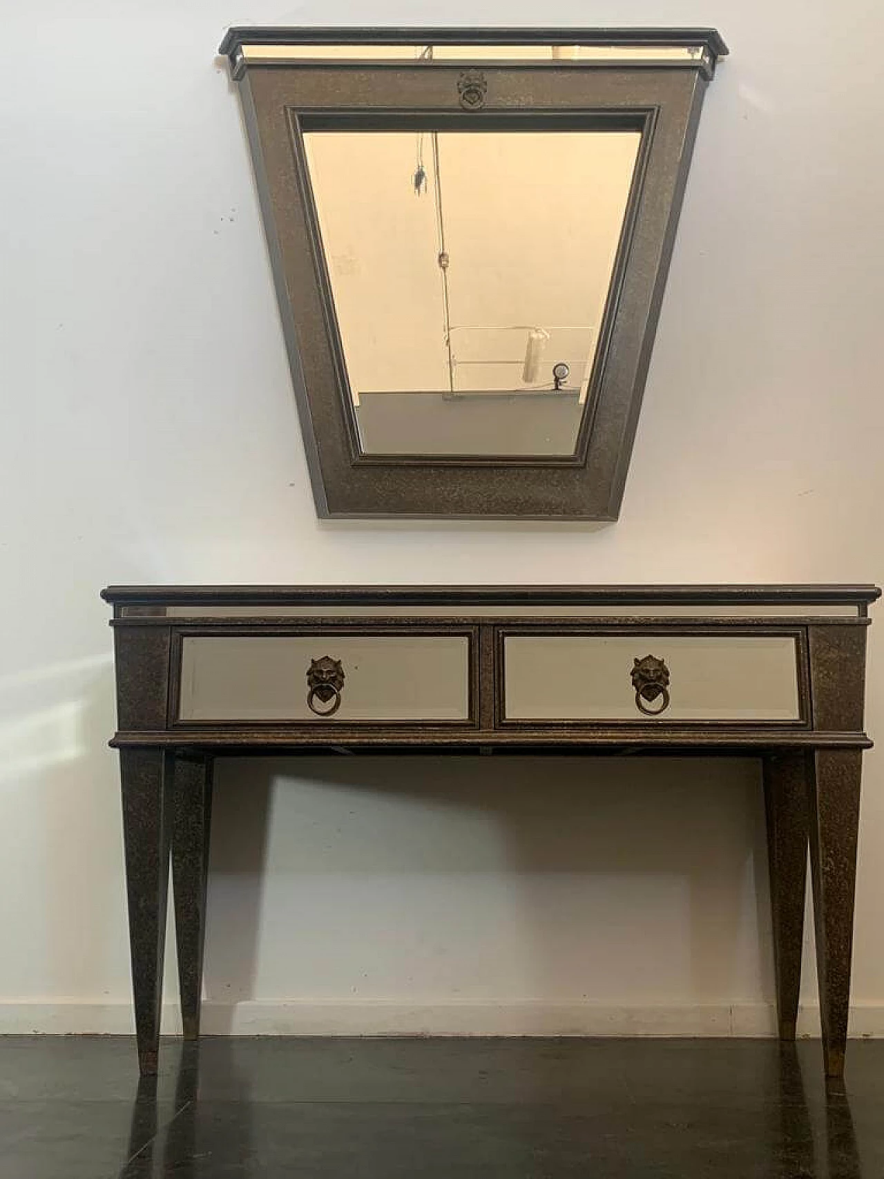 Console table and mirror with metal leaf produced by Lam Lee Group, 1990s 1
