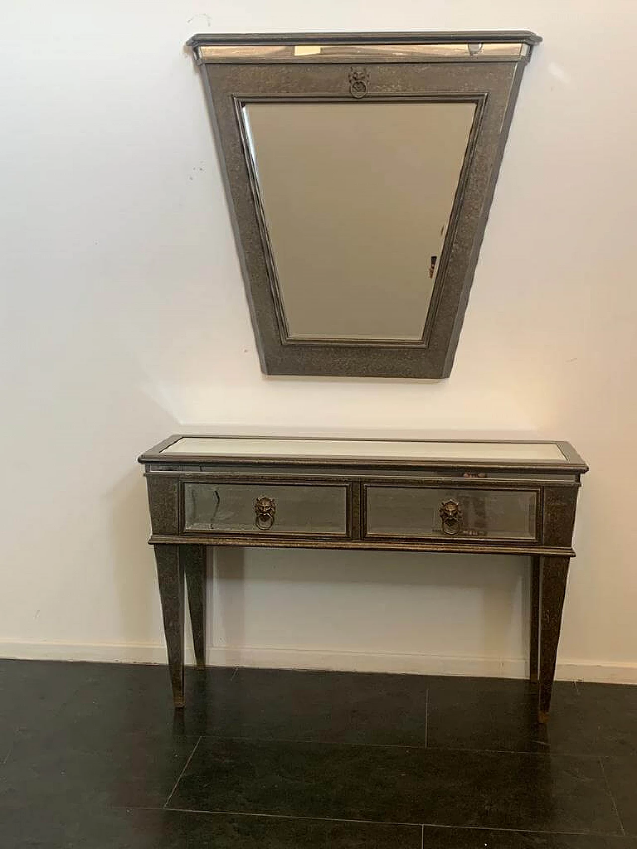 Console table and mirror with metal leaf produced by Lam Lee Group, 1990s 2