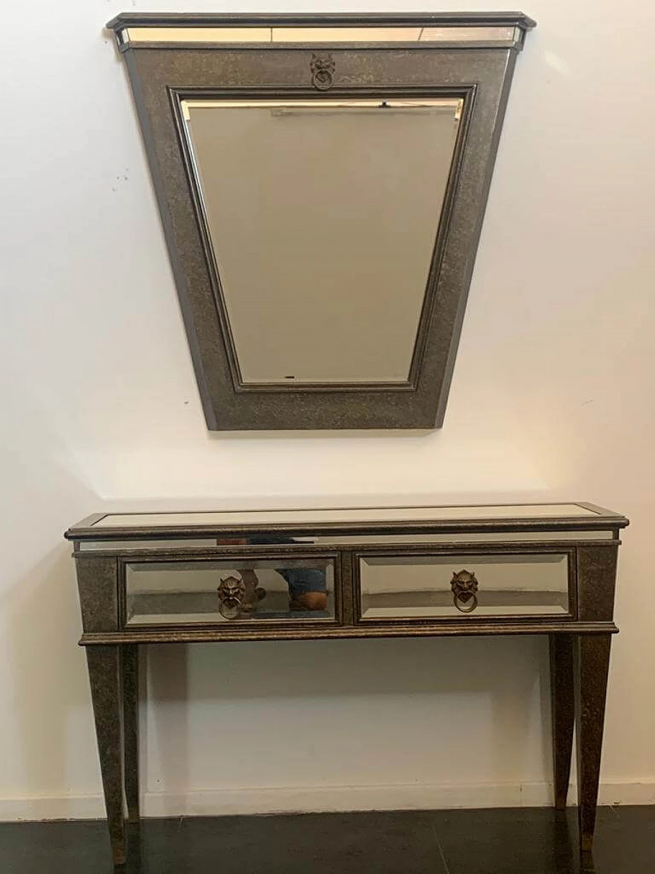 Console table and mirror with metal leaf produced by Lam Lee Group, 1990s 3