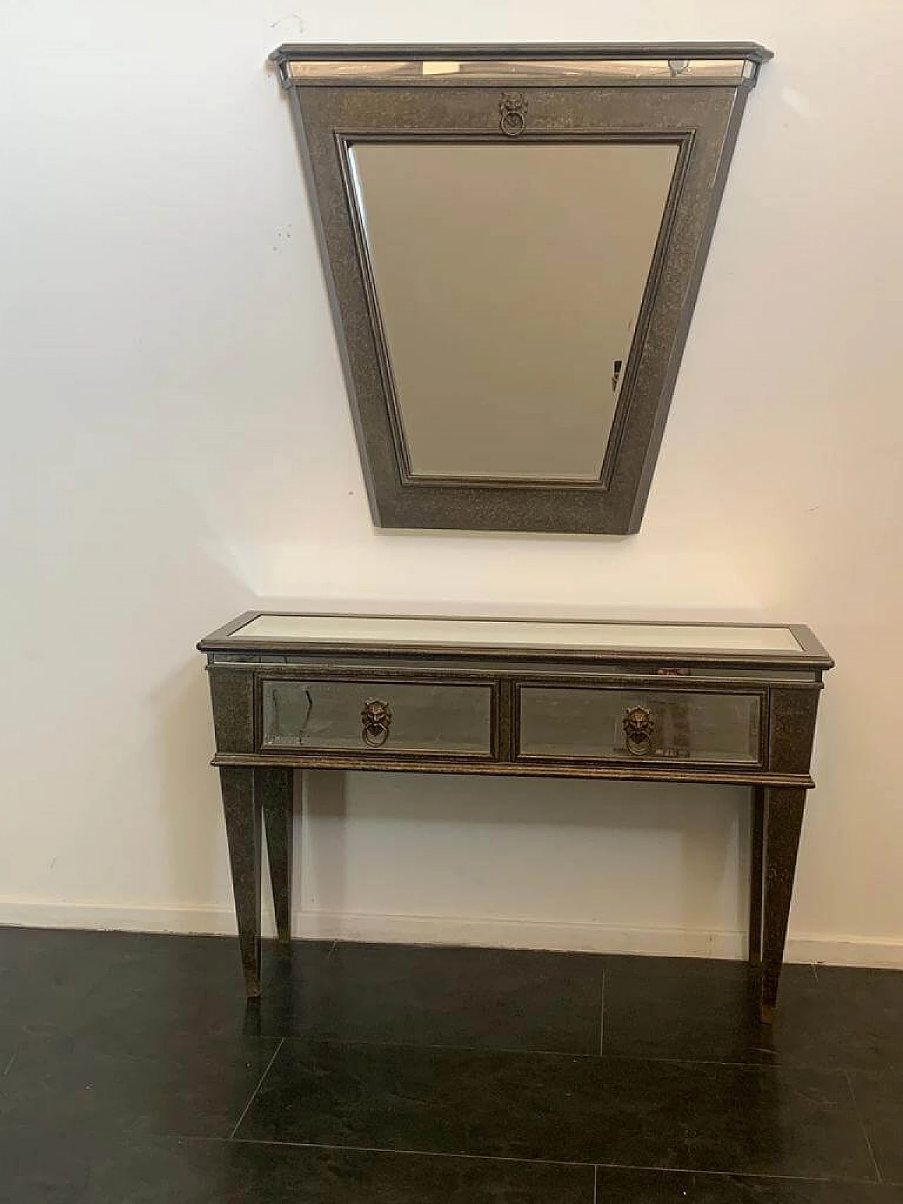Console table and mirror with metal leaf produced by Lam Lee Group, 1990s 4