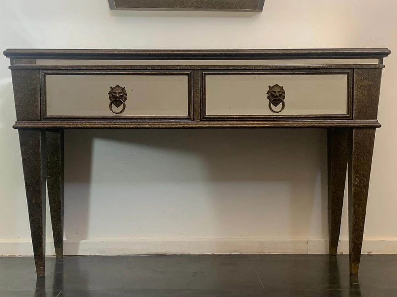 Console table and mirror with metal leaf produced by Lam Lee Group, 1990s 9