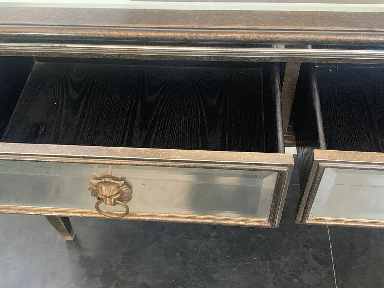 Console table and mirror with metal leaf produced by Lam Lee Group, 1990s 11