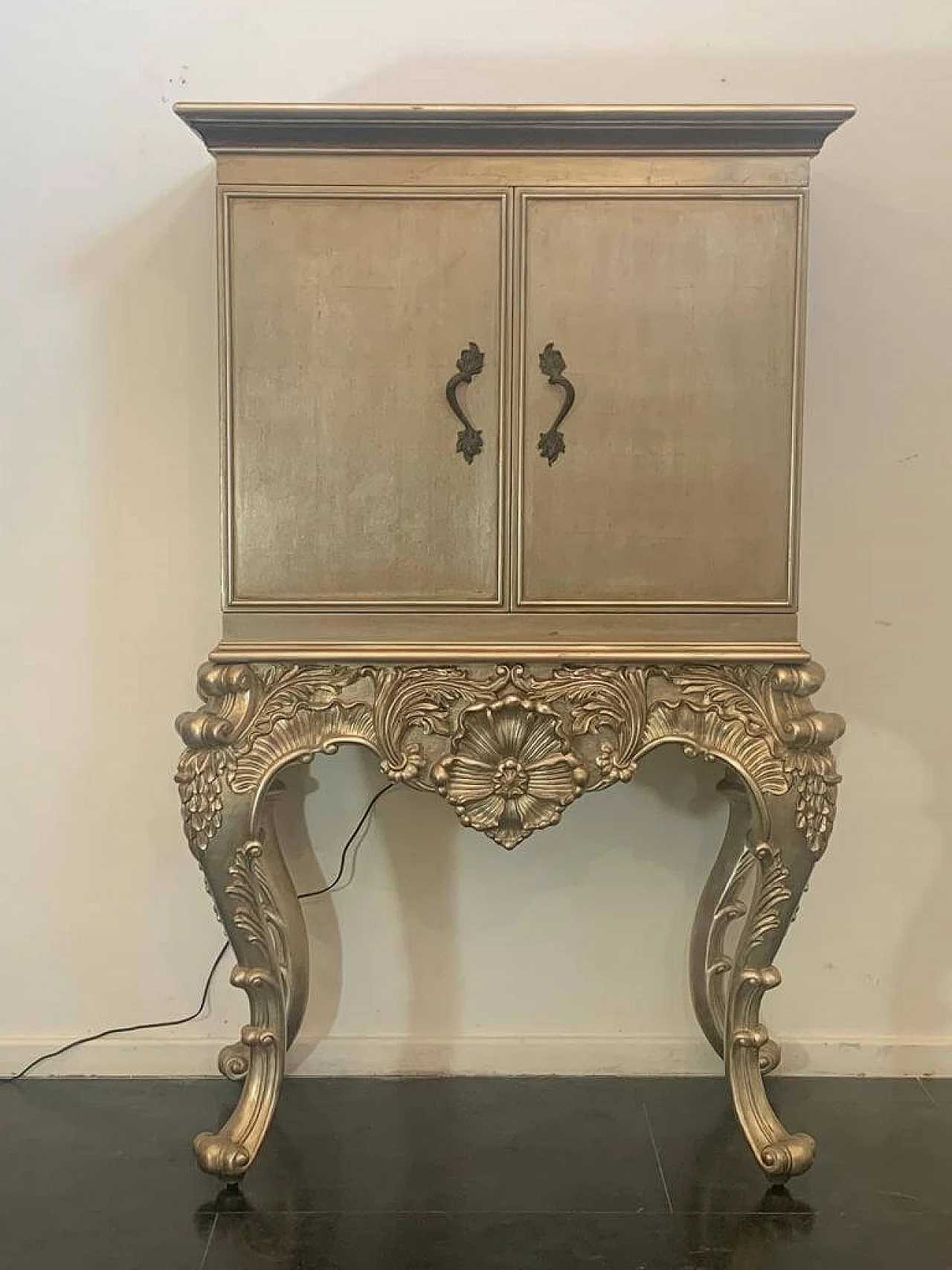 Baroque style bar cabinet covered in silver leaf, 1980s 2