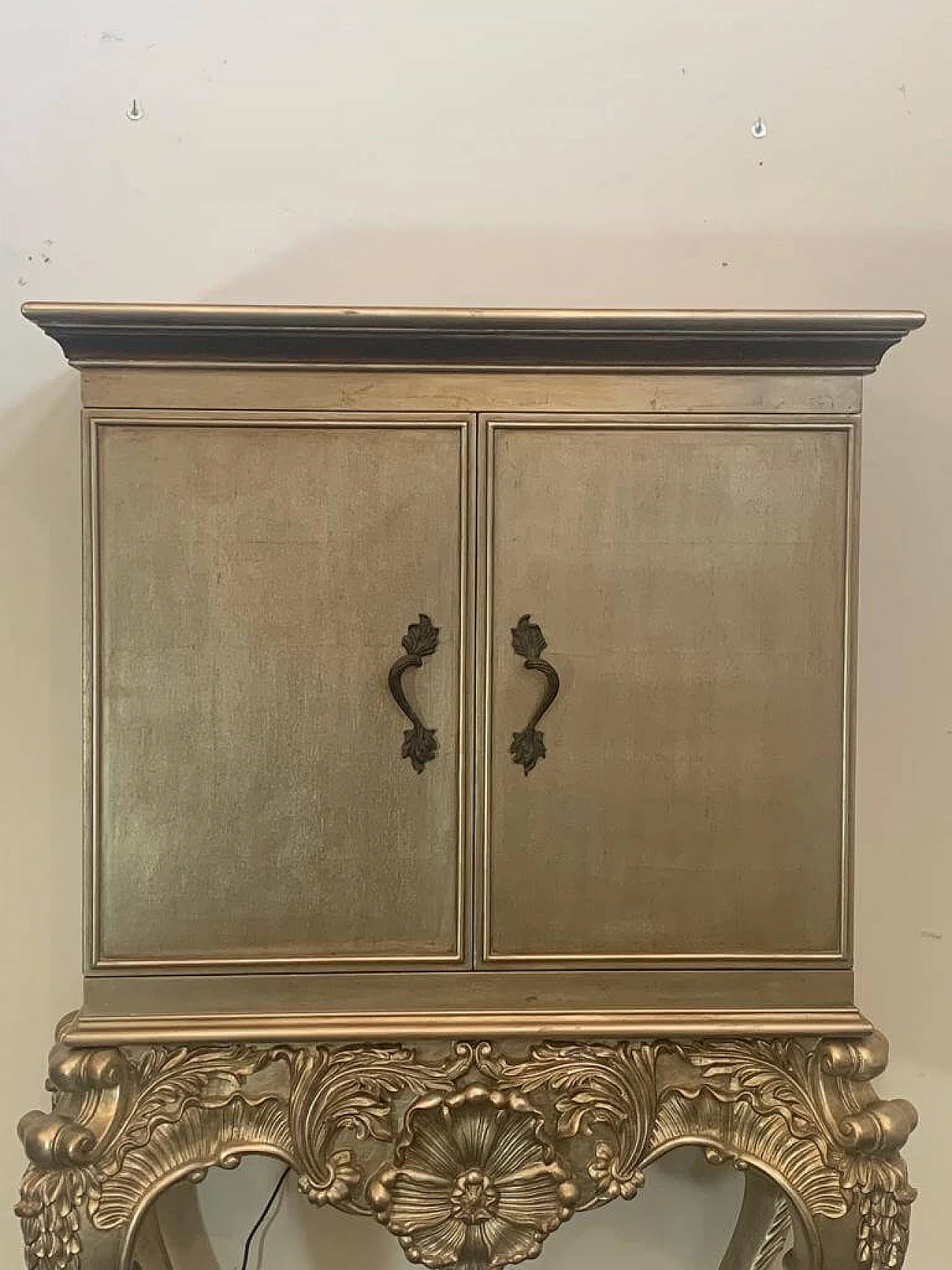Baroque style bar cabinet covered in silver leaf, 1980s 3