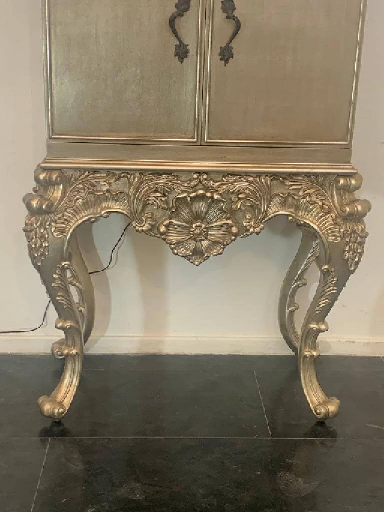Baroque style bar cabinet covered in silver leaf, 1980s 4