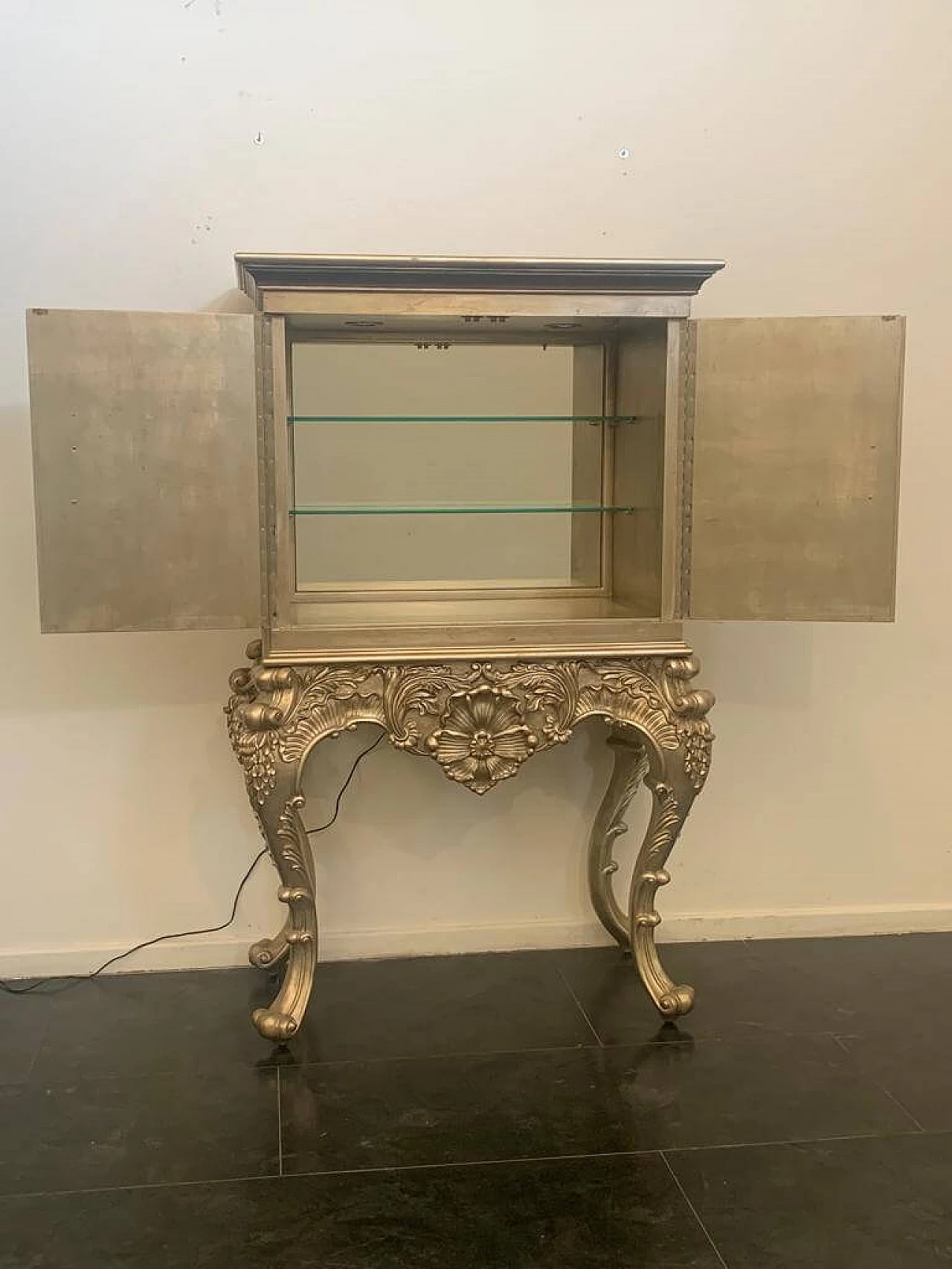 Baroque style bar cabinet covered in silver leaf, 1980s 5