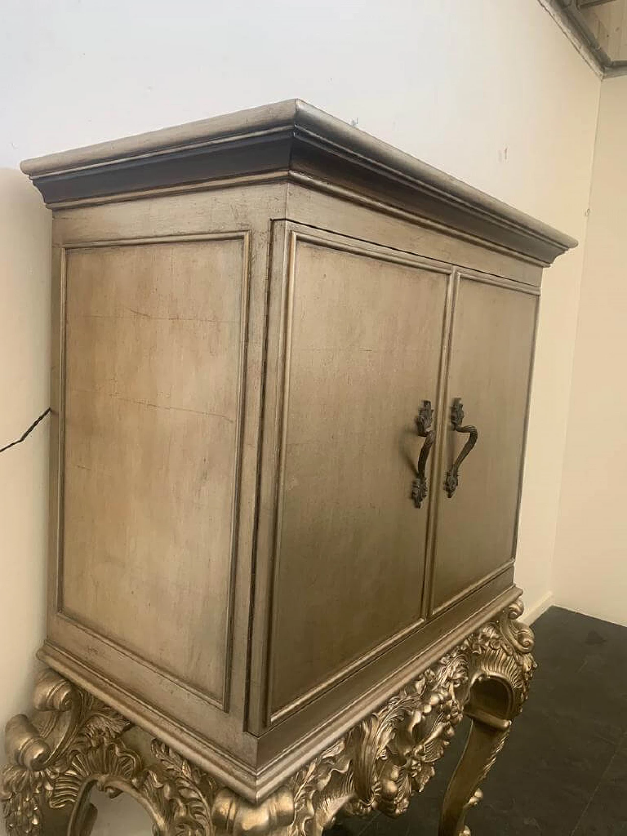 Baroque style bar cabinet covered in silver leaf, 1980s 7