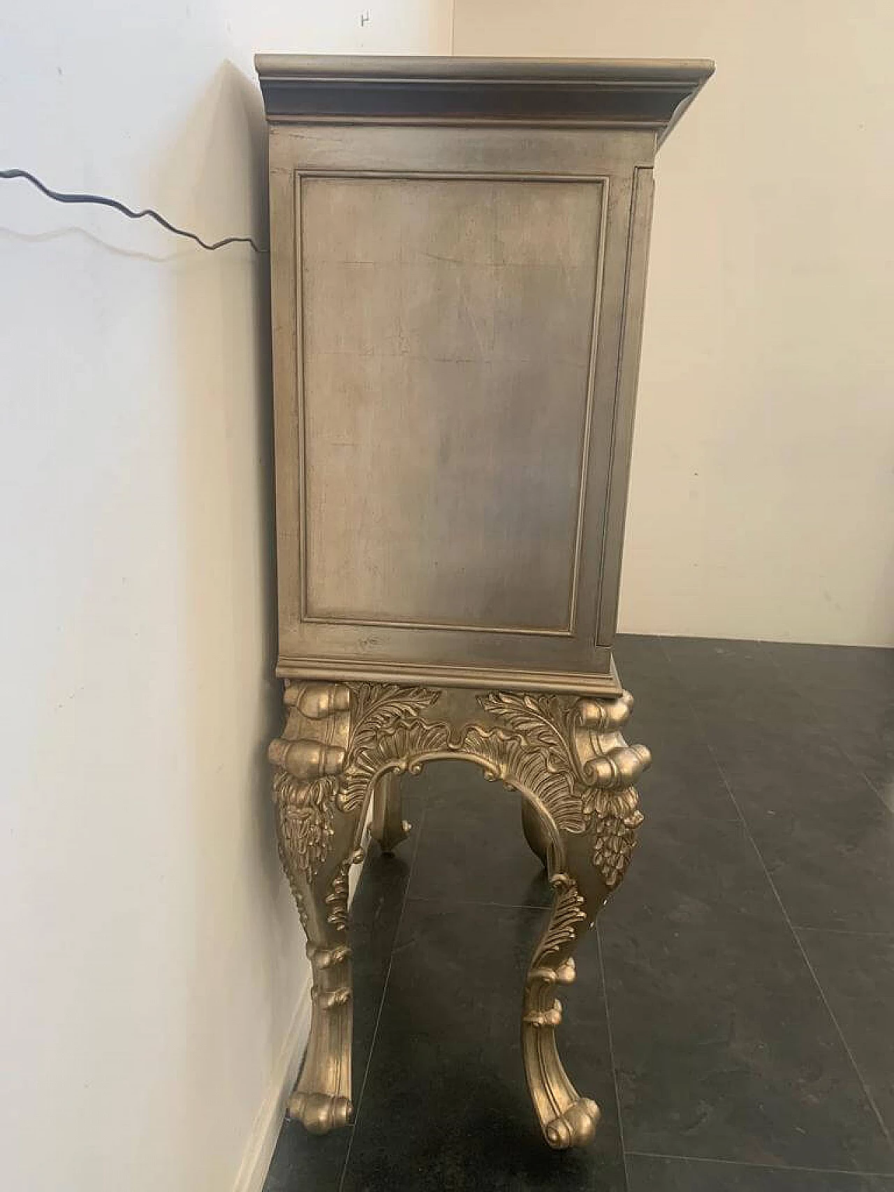 Baroque style bar cabinet covered in silver leaf, 1980s 8