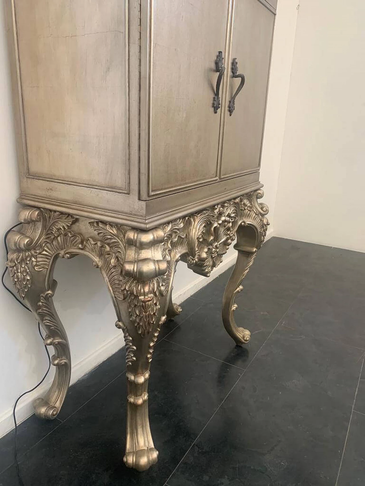 Baroque style bar cabinet covered in silver leaf, 1980s 10