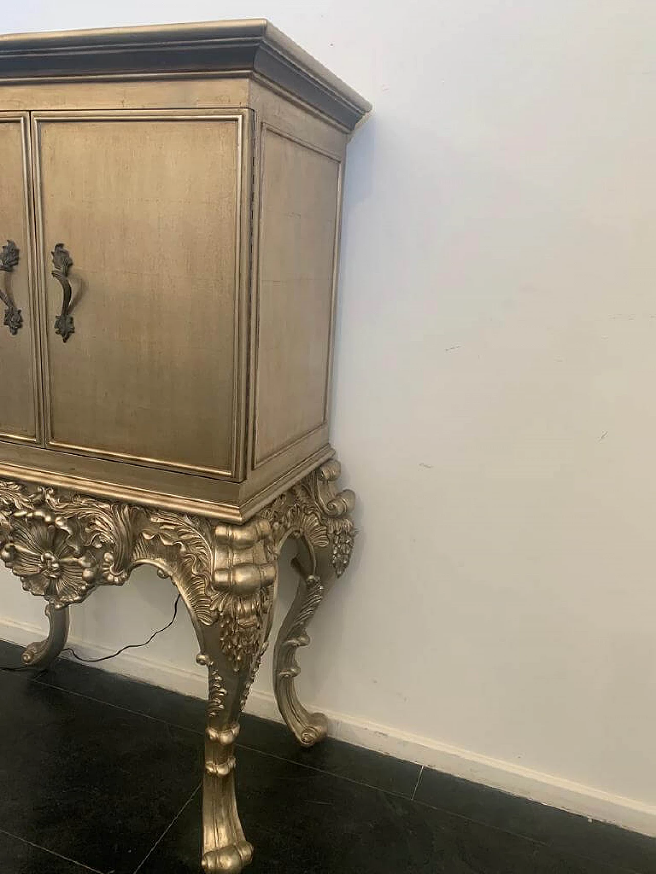 Baroque style bar cabinet covered in silver leaf, 1980s 11