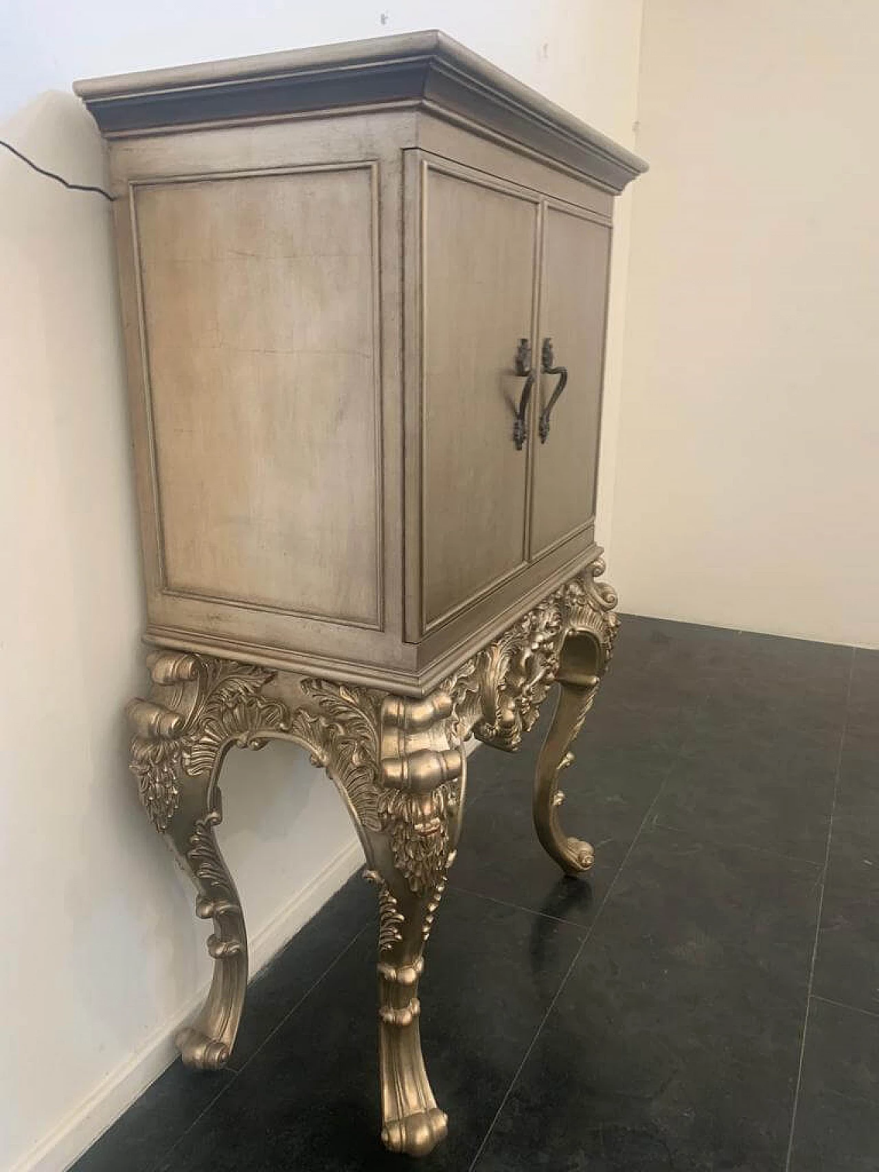 Baroque style bar cabinet covered in silver leaf, 1980s 12