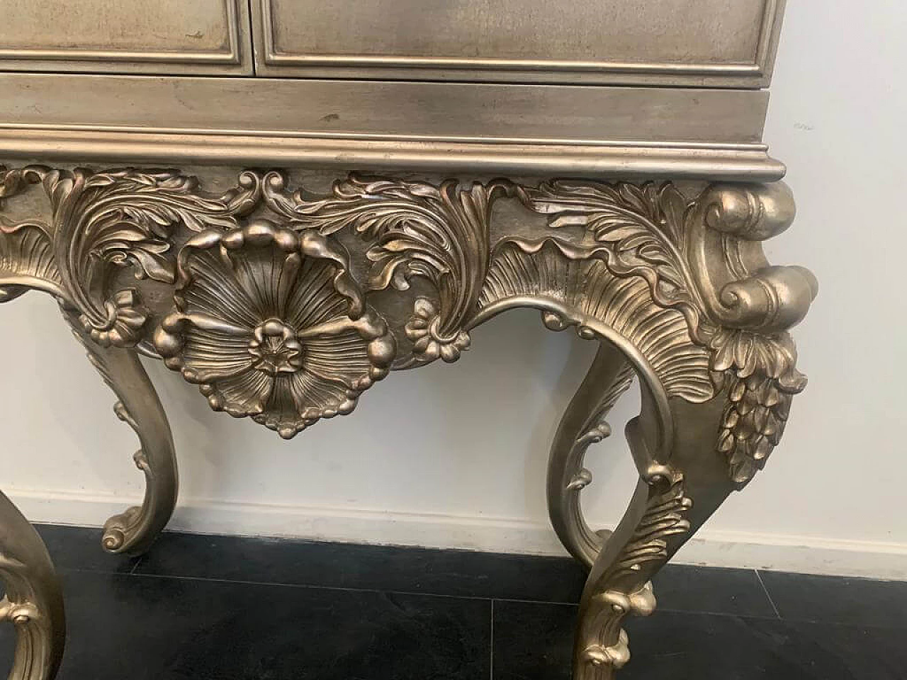 Baroque style bar cabinet covered in silver leaf, 1980s 16