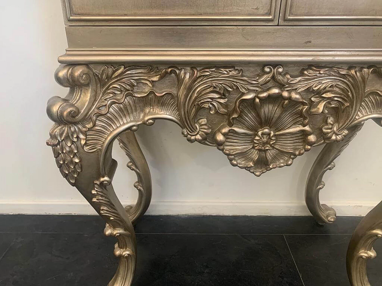 Baroque style bar cabinet covered in silver leaf, 1980s 17