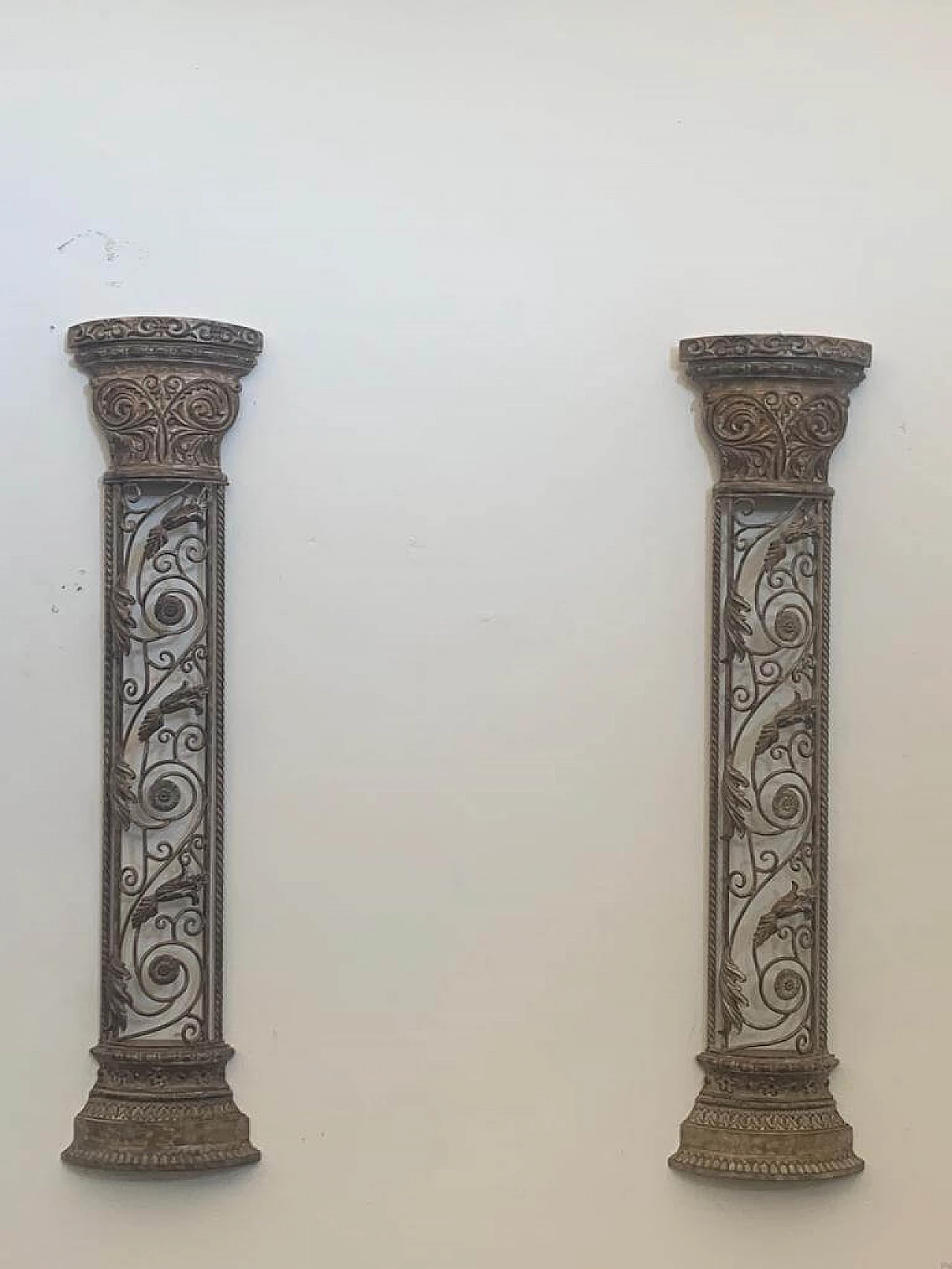 Pair of Art Nouveau style half pilasters in wrought iron, 1970s 1