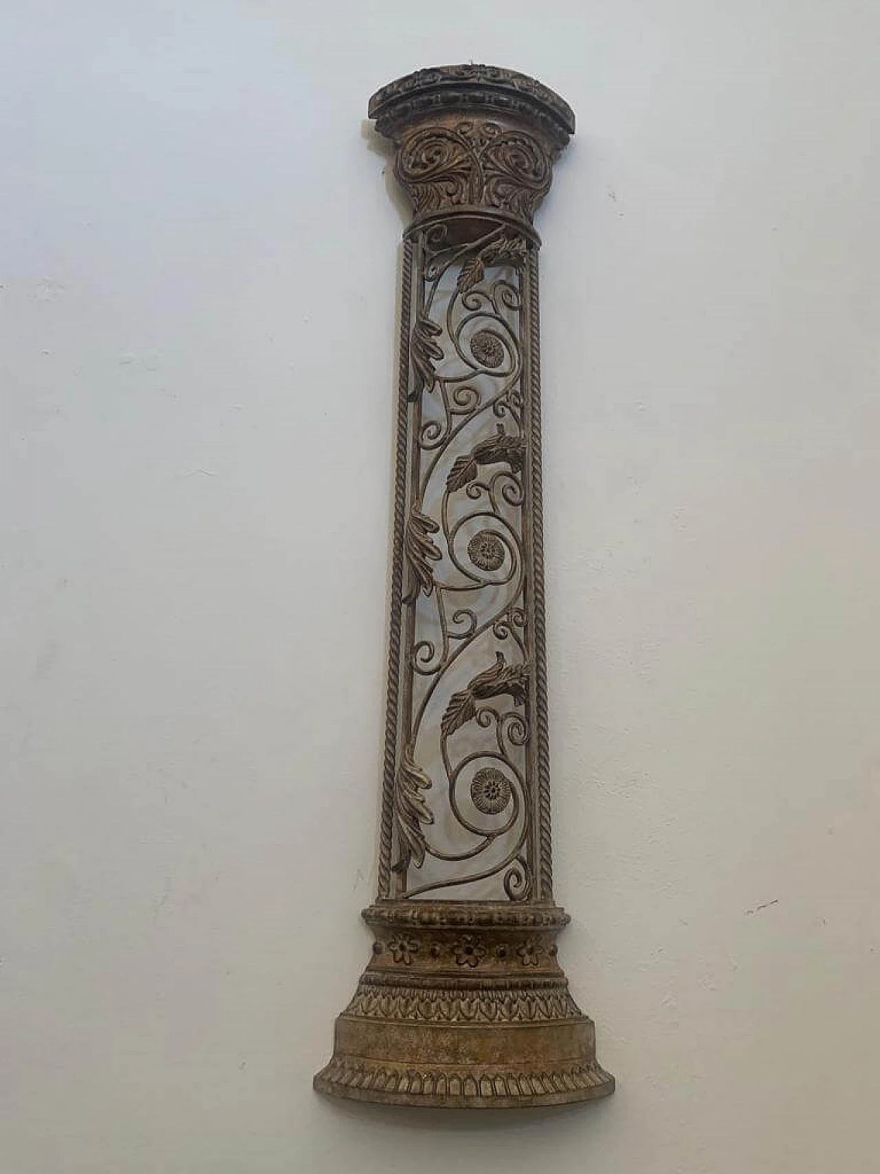 Pair of Art Nouveau style half pilasters in wrought iron, 1970s 8
