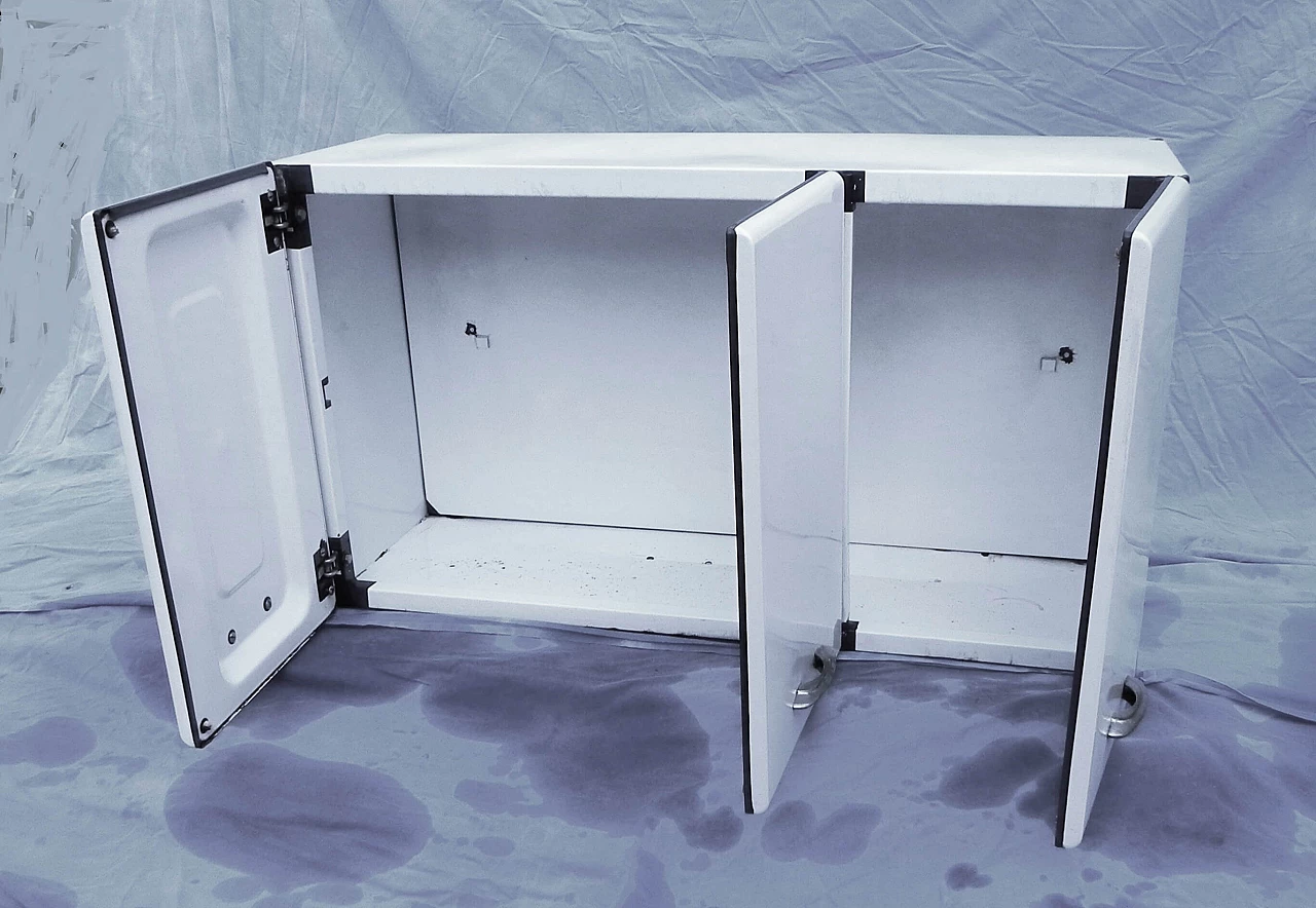 Three-door wall cabinet by Soal in white enameled metal, 1960s 4