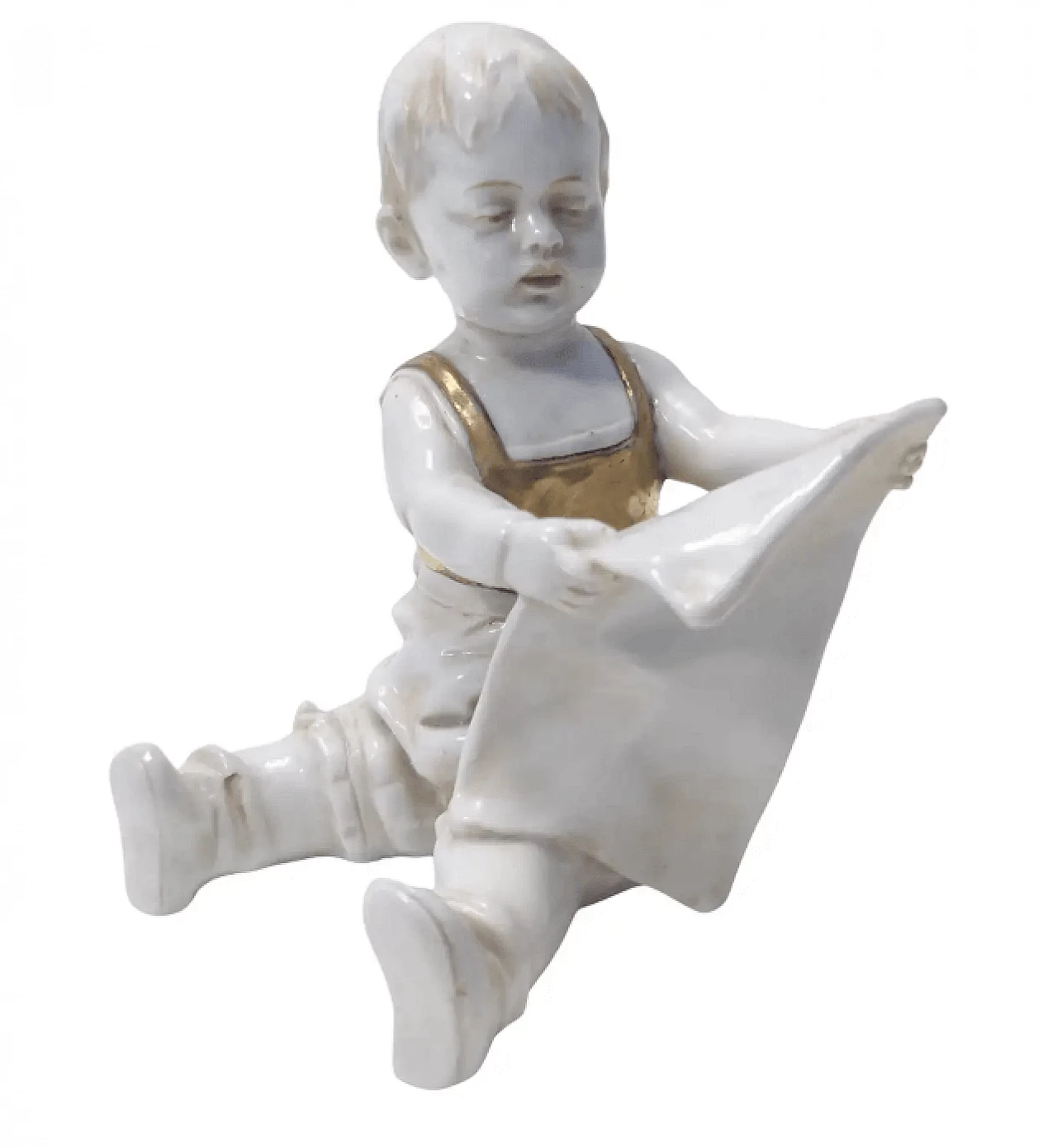 Child reading in Capodimonte ceramic and gold, 1960s 1