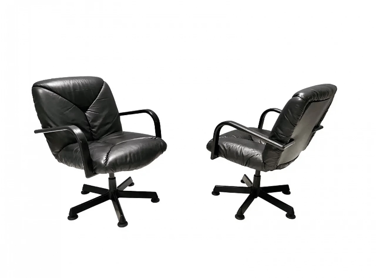 Pair of leather office chairs by Vico Magistretti for ICF Design, 1978 1
