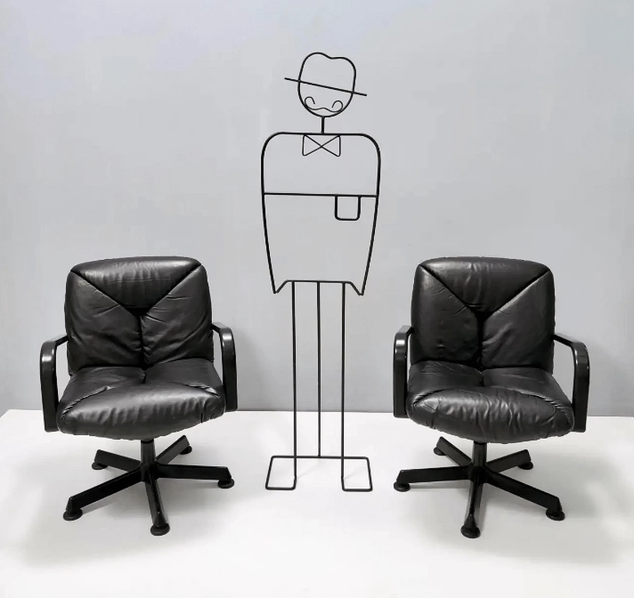 Coppia di sedie da ufficio in pelle di Vico Magistretti per ICF Design, 1978 2