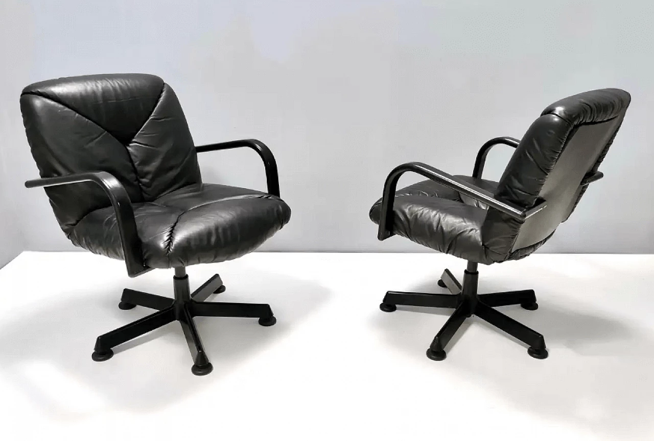 Pair of leather office chairs by Vico Magistretti for ICF Design, 1978 5