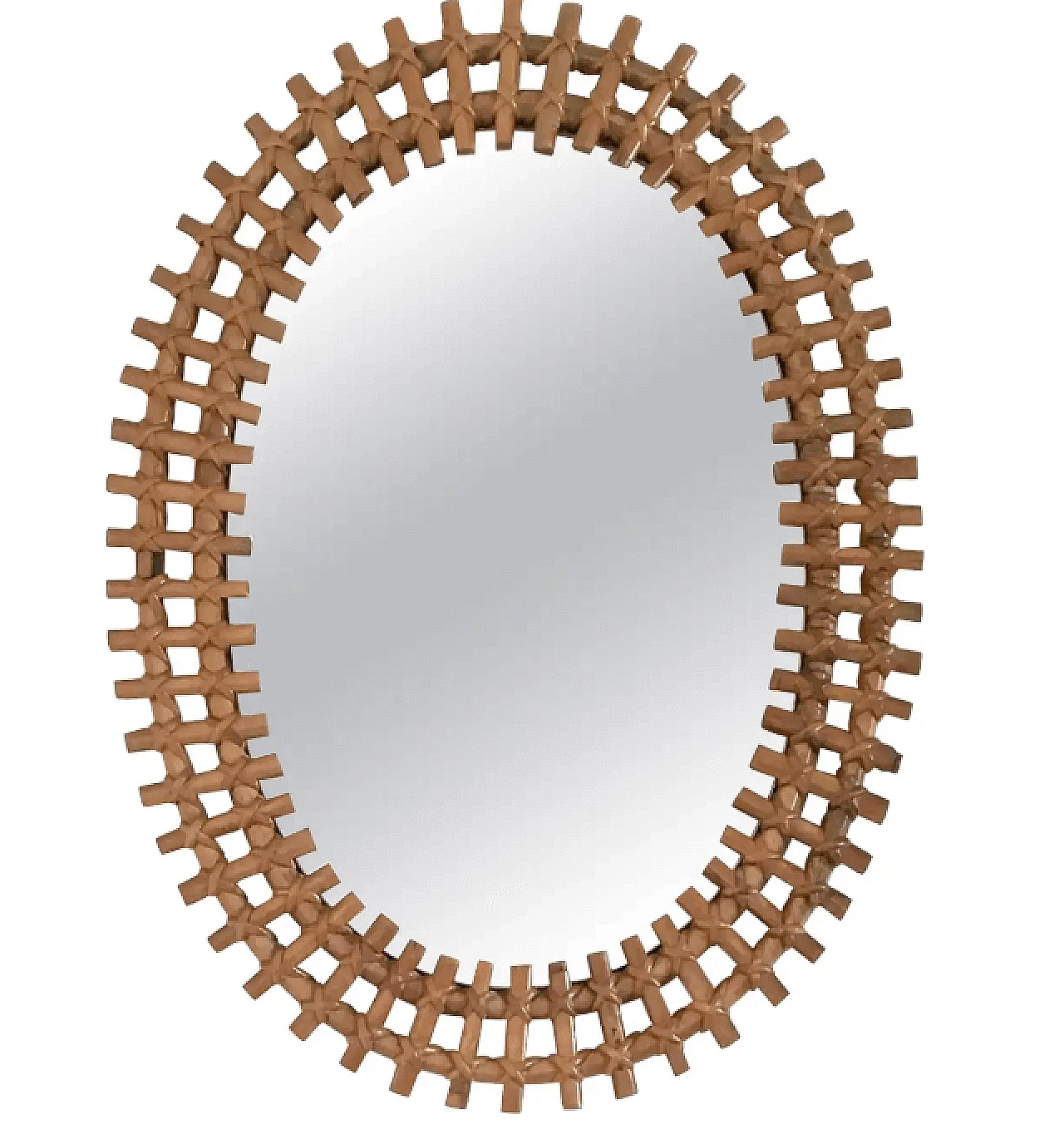 Specchio da parete ovale nello stile di Franco Albini con cornice in bambù, anni '50 1