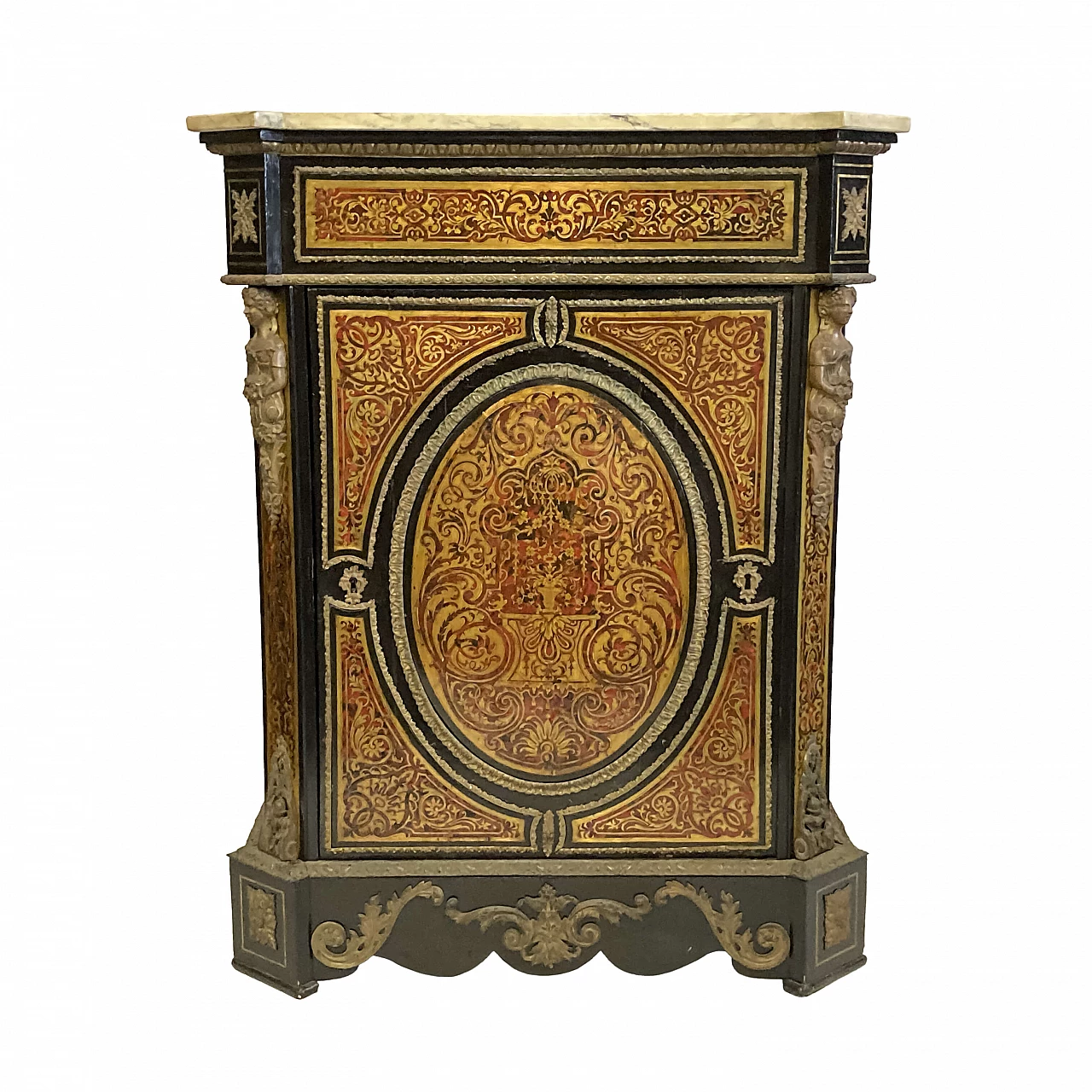 One-door cabinet in "Boulle" inlay with marble top, Napoleon III, mid-19th century 1