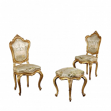 Coppia di sedie e sgabello in stile Rococò, '800