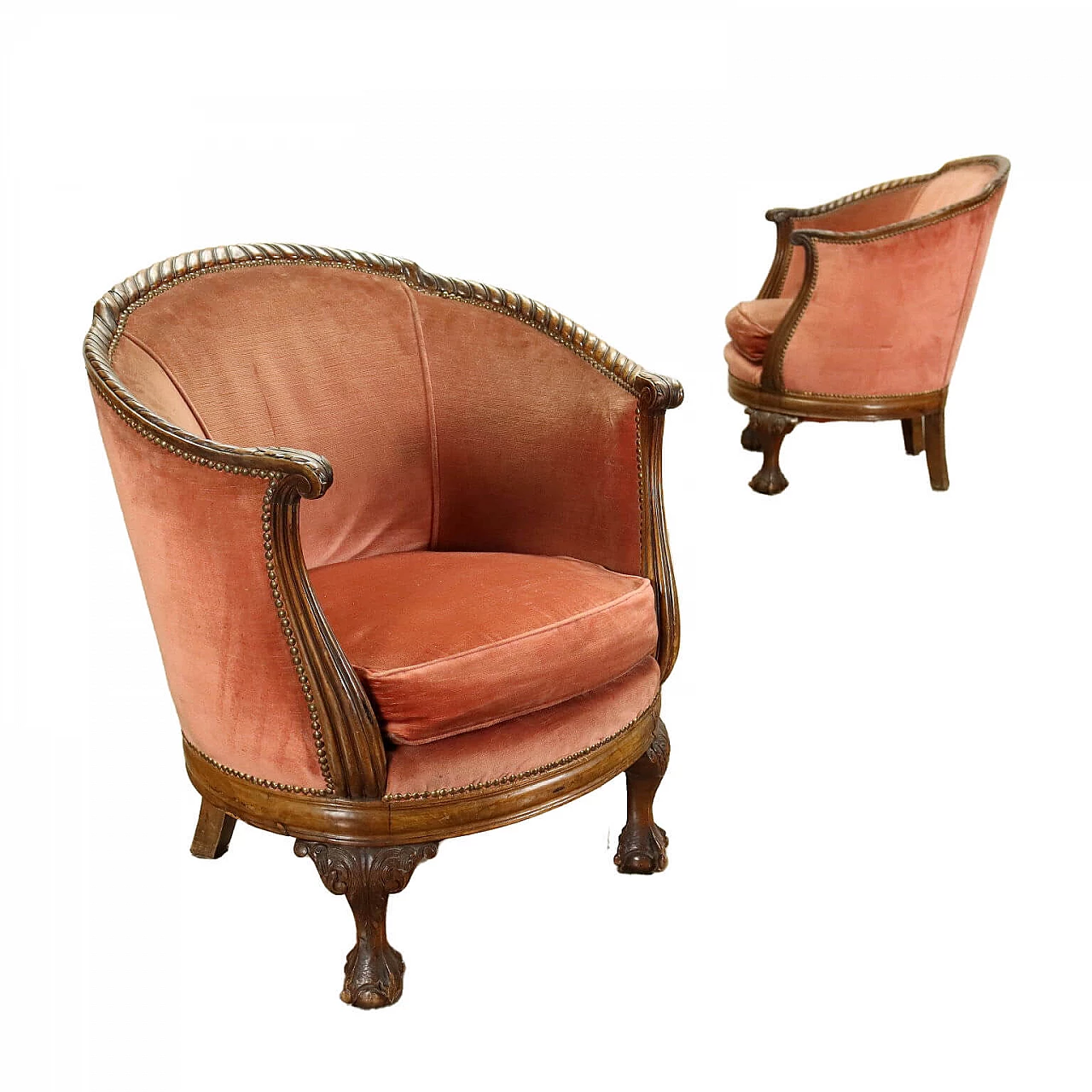 Coppia di poltrone Chippendale a pozzetto, inizio '900 1