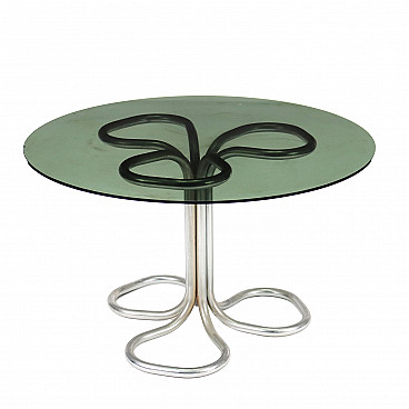 Tavolo in metallo con piano in vetro, anni '60