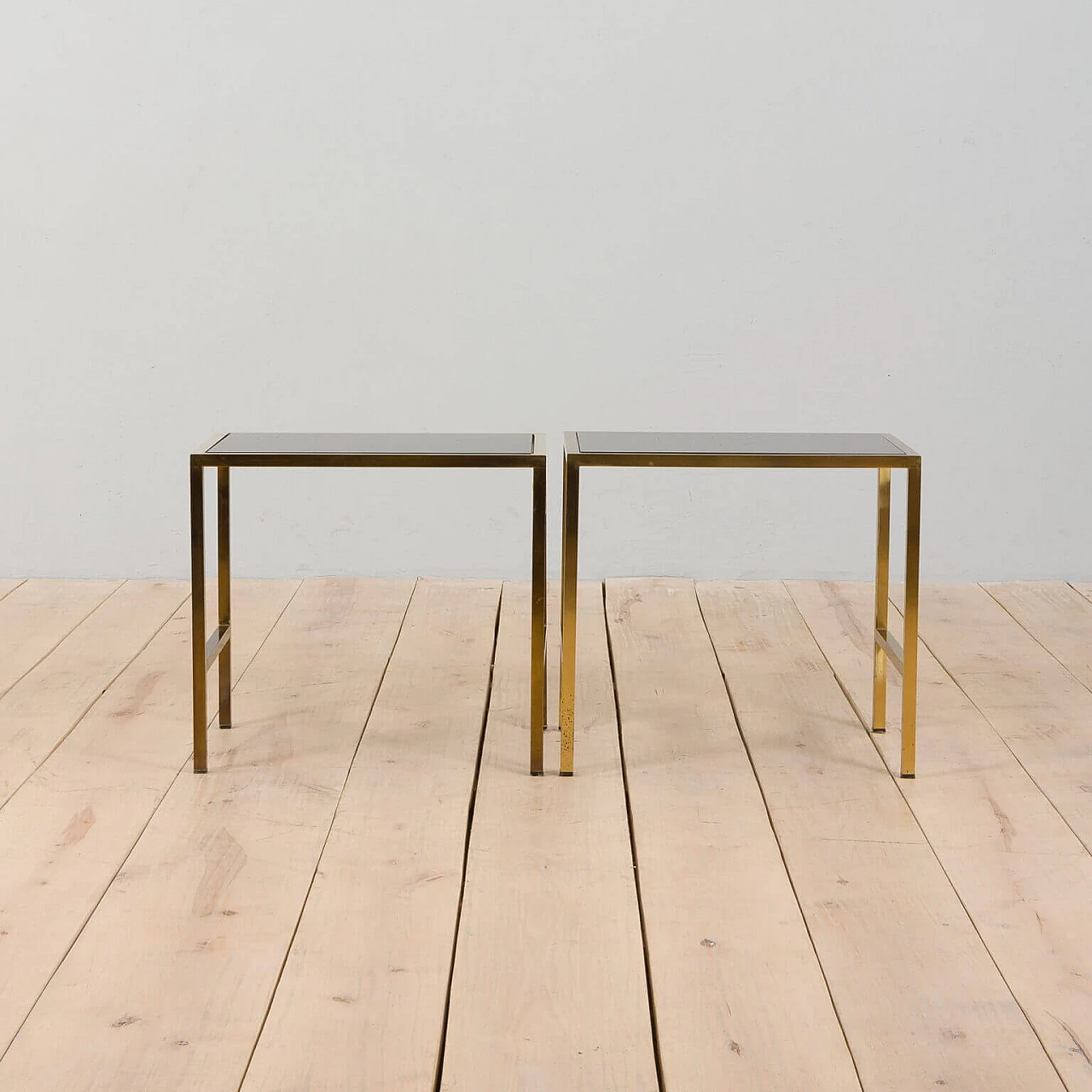 Pair of side tables in brass and smoked glass, 1980s 4