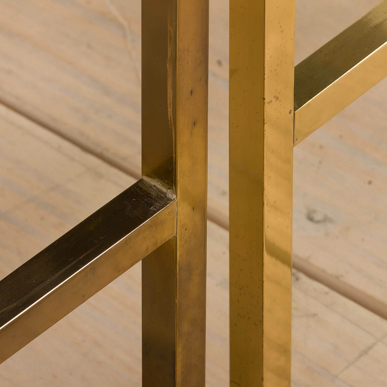 Pair of side tables in brass and smoked glass, 1980s 6