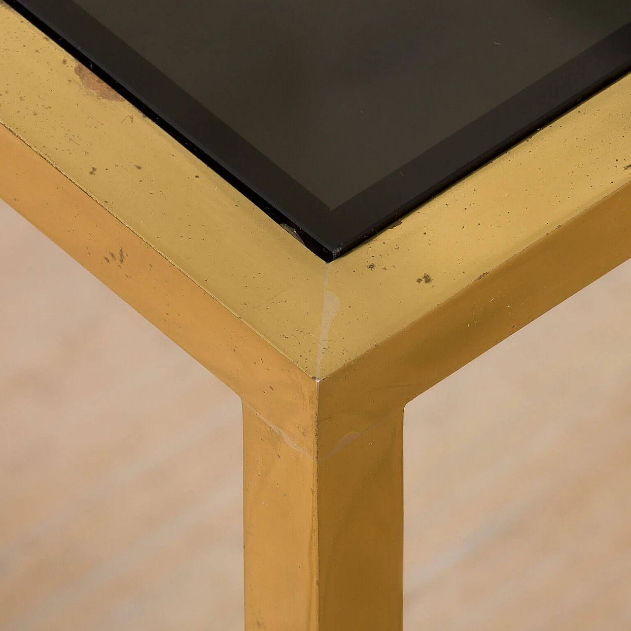 Pair of side tables in brass and smoked glass, 1980s 8