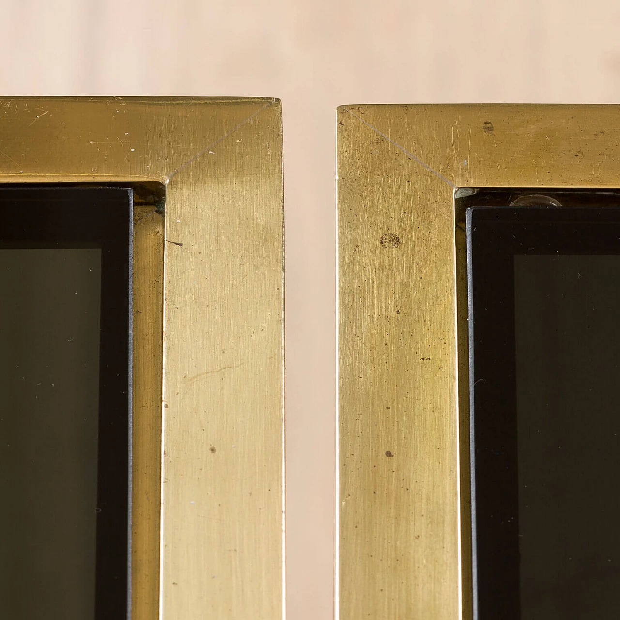 Pair of side tables in brass and smoked glass, 1980s 10