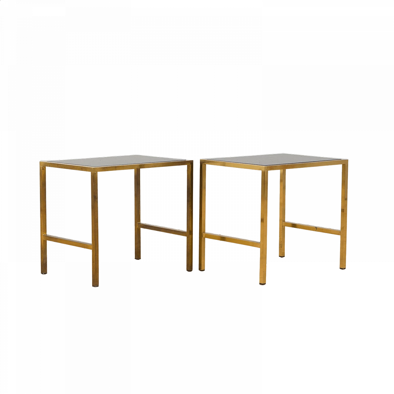 Pair of side tables in brass and smoked glass, 1980s 12