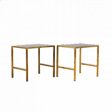 Pair of side tables in brass and smoked glass, 1980s