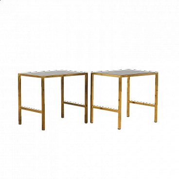 Pair of side tables in brass and smoked glass, 1980s