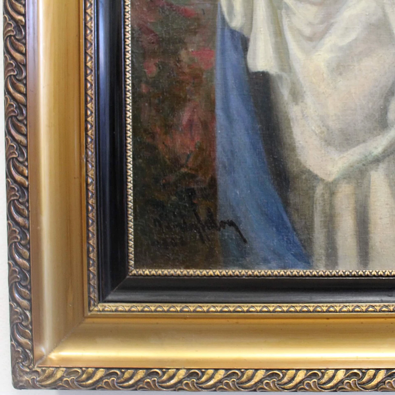 Dipinto a olio su tela con cornice dorata datato e firmato, 1902 5