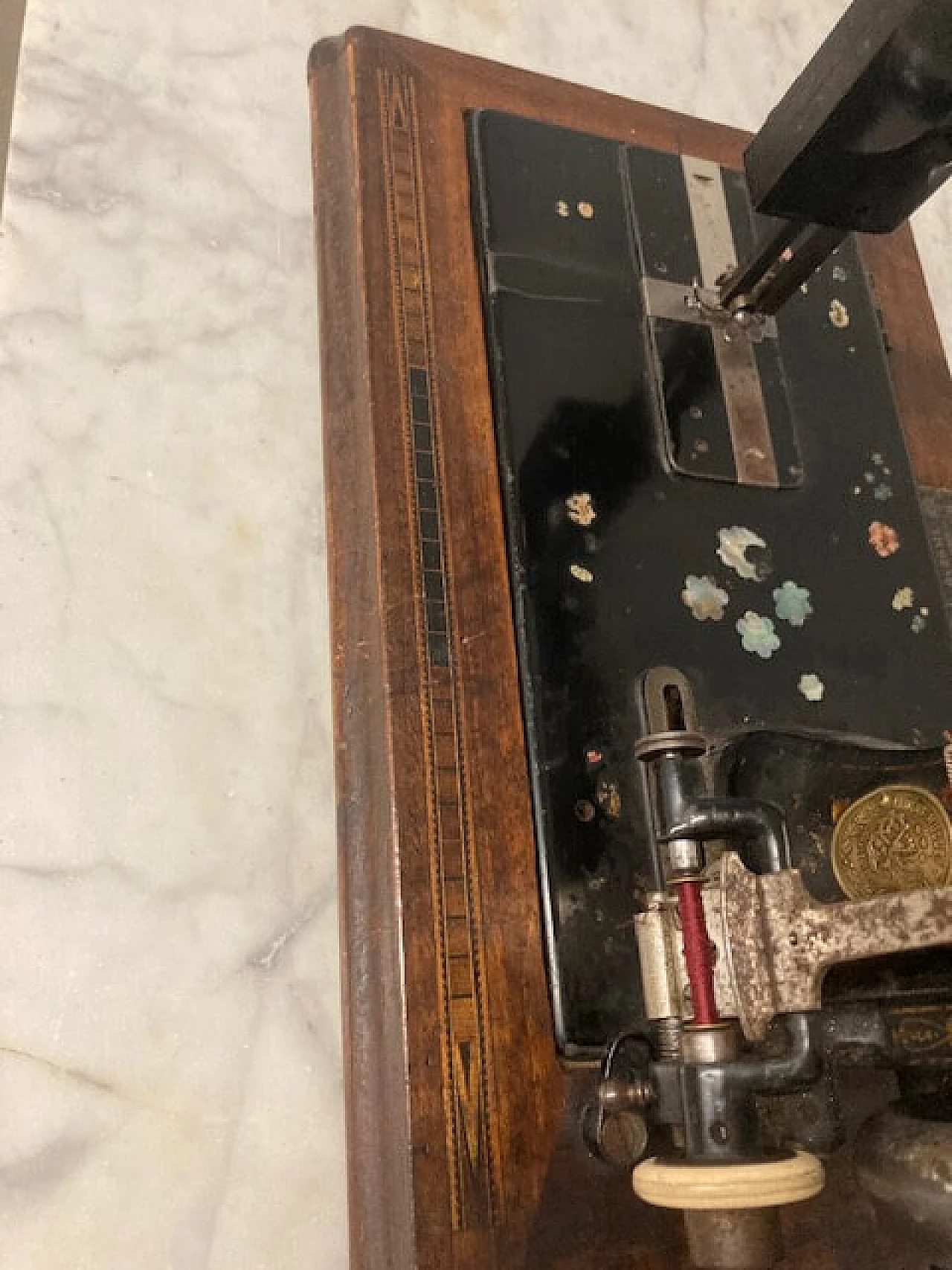 Tabletop sewing machine with mother-of-pearl inlays, late 19th century 3