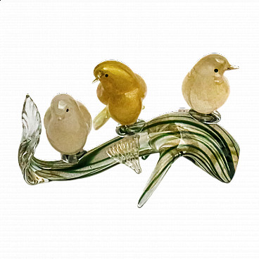 Branch with birds in Murano glass signed Secci, late 20th century