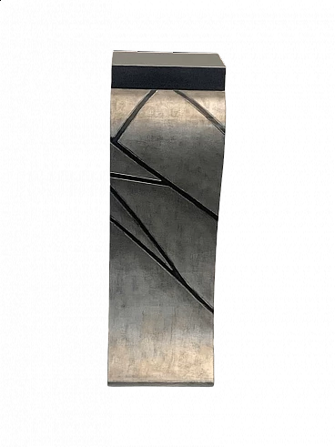 Patinated silver leaf pedestal with black lacquered engraved lines, 1960s
