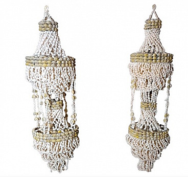 Pair of Filipino chandeliers with shells, 1970s