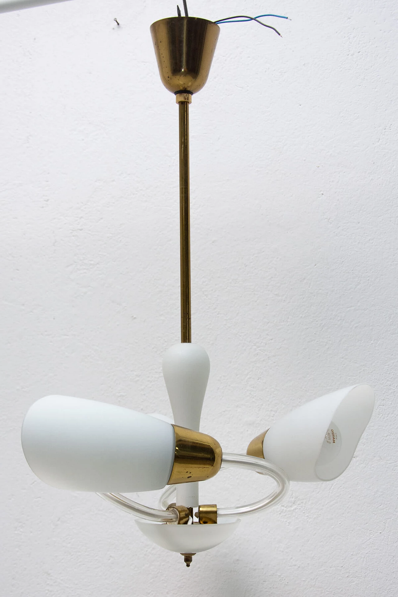 Glass and brass ceiling lamp, 1960s 2