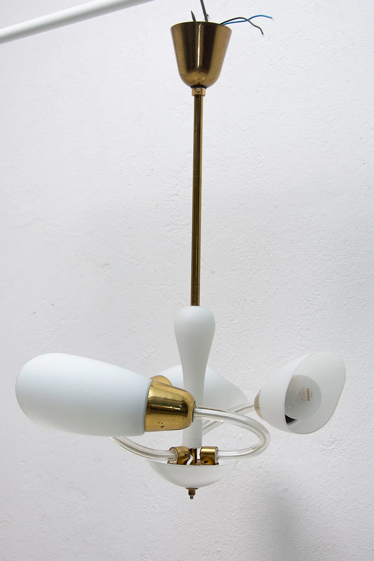 Glass and brass ceiling lamp, 1960s 3