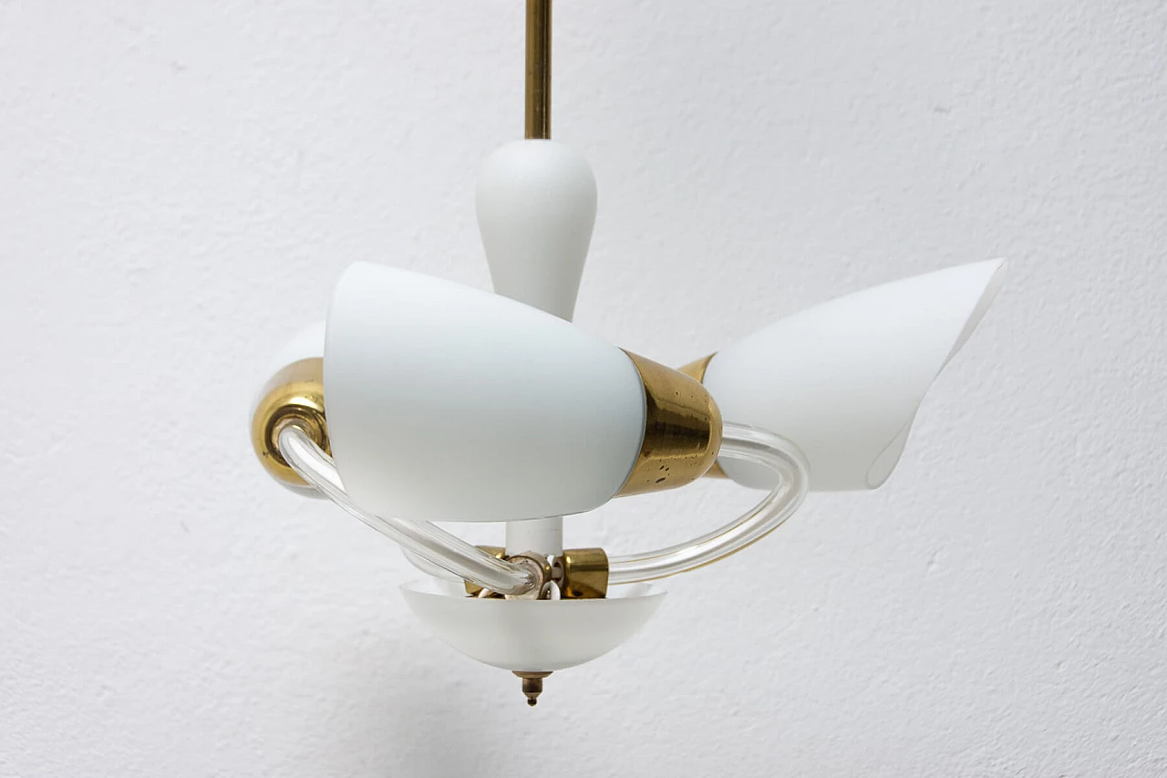 Glass and brass ceiling lamp, 1960s 4